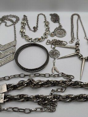 Lot of Silver Tone Bohemian Layering Necklaces & Chains